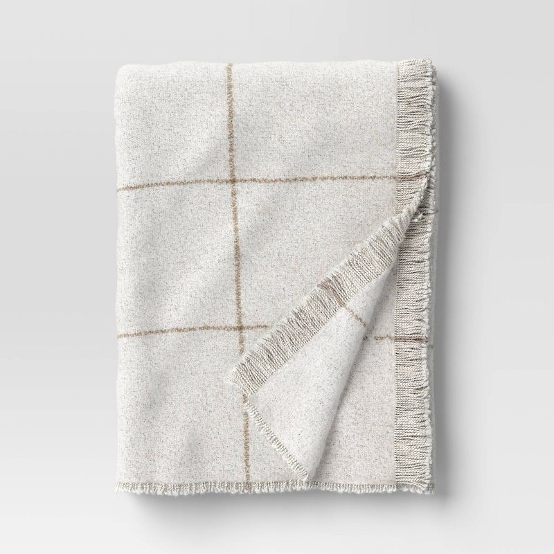 slide 1 of 5, Windowpane Boucle Throw Blanket Cream/Neutral - Threshold™, 1 ct