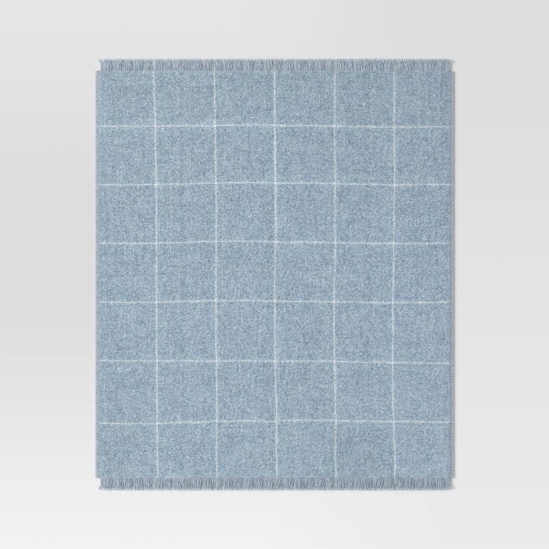 slide 3 of 5, Windowpane Boucle Throw Blanket Blue/Cream - Threshold™, 1 ct
