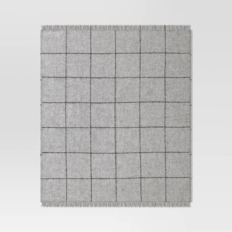 slide 3 of 5, Windowpane Boucle Throw Blanket Cray/Charcoal - Threshold™, 1 ct