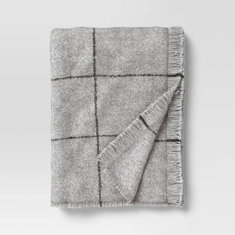 slide 1 of 5, Windowpane Boucle Throw Blanket Cray/Charcoal - Threshold™, 1 ct