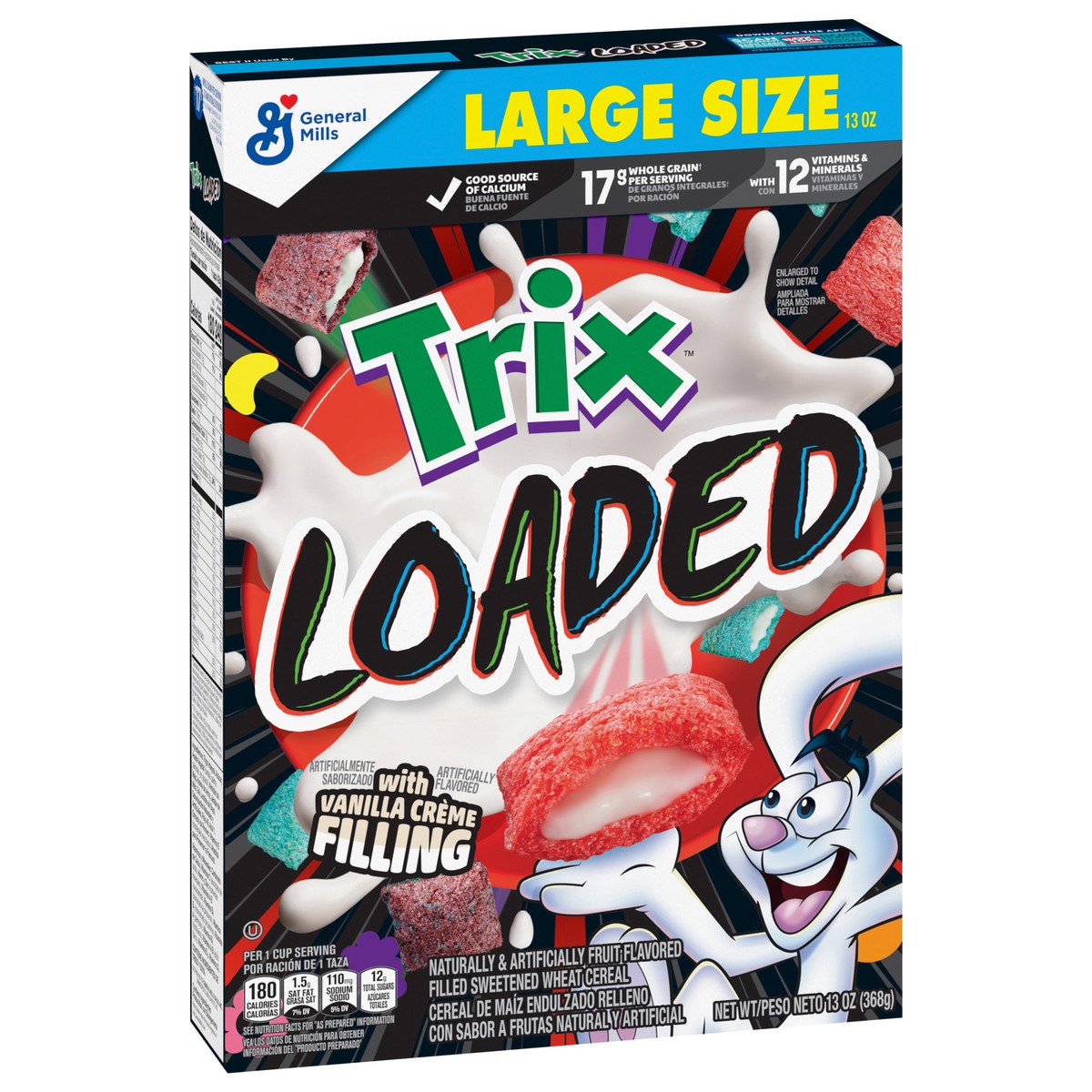 slide 4 of 14, Trix Loaded Cereal, Fruity Flavored Cereal With Artificially Flavored Vanilla Crème Filling, Made With Whole Grain, Large Size, 13 oz, 13 oz