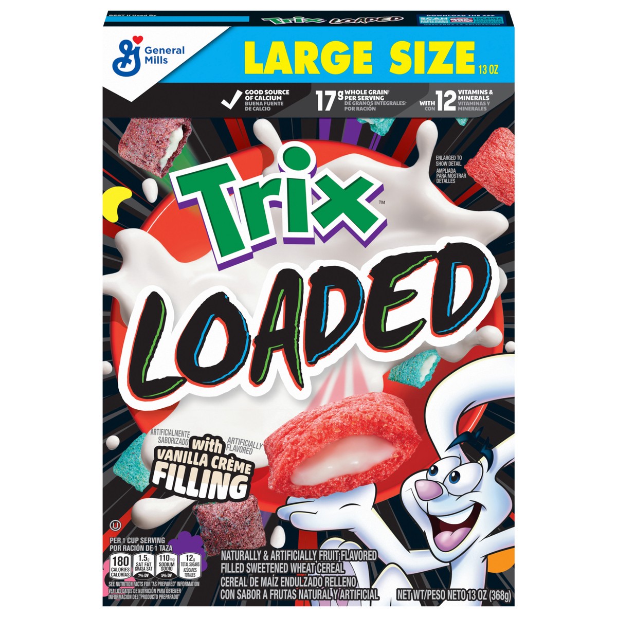 slide 6 of 14, Trix Loaded Cereal, Fruity Flavored Cereal With Artificially Flavored Vanilla Crème Filling, Made With Whole Grain, Large Size, 13 oz, 13 oz