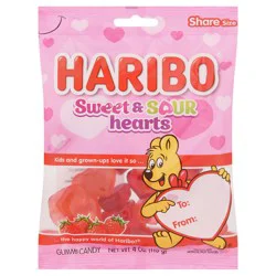 Haribo Sweet & Sour Hearts Gummi Candy Share Size - 4 oz