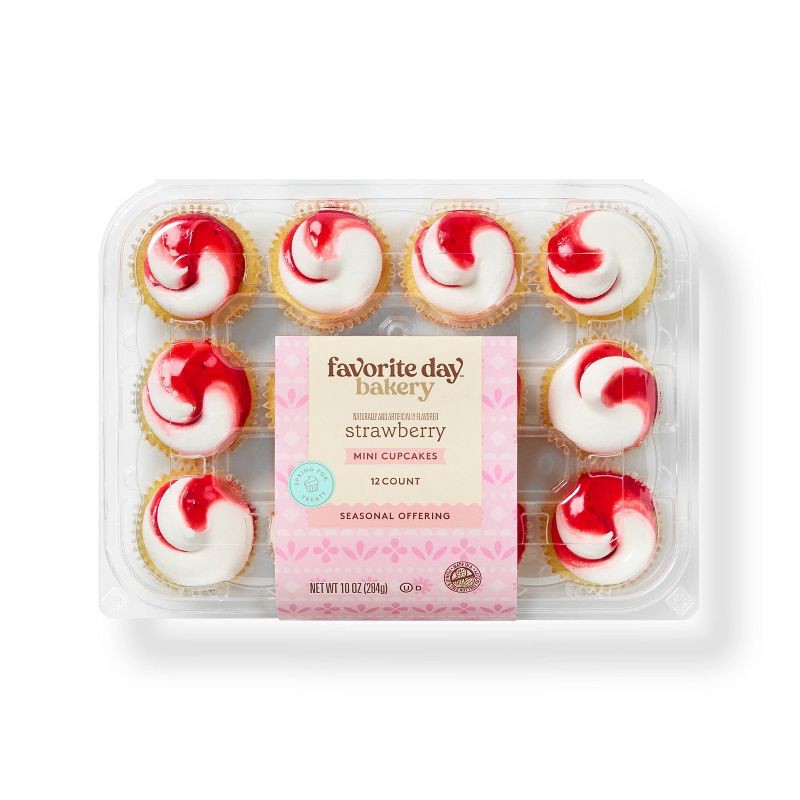 slide 1 of 3, Spring Mini Strawberry Ribbon Cupcakes - 10oz/12ct - Favorite Day™, 12 ct; 10 oz