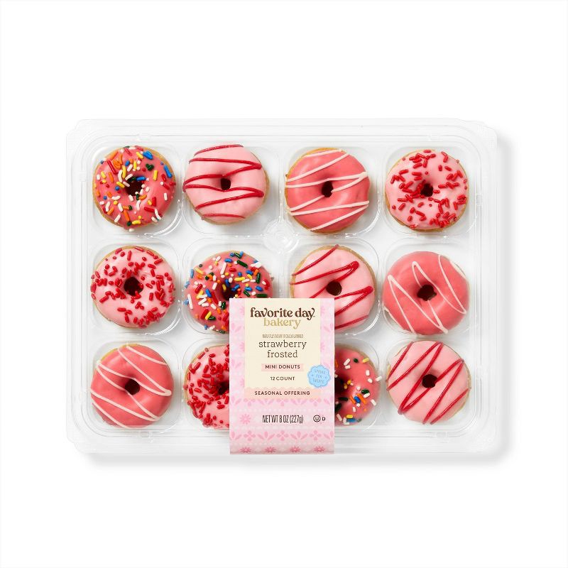 slide 1 of 3, Spring Strawberry Frosted Mini Donuts - 8oz/12ct - Favorite Day™, 12 ct; 8 oz