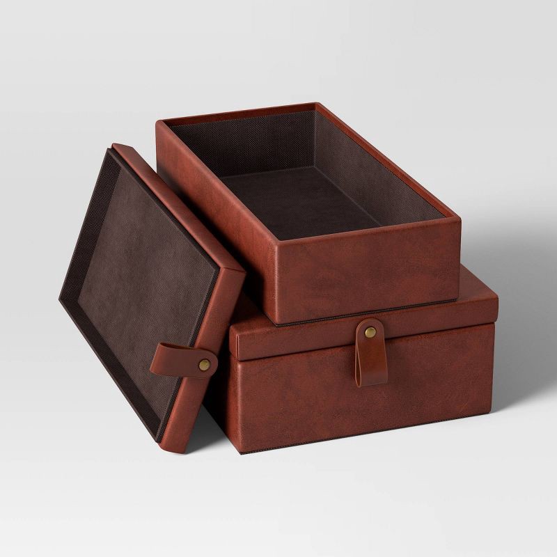 slide 4 of 4, Faux Leather Storage Box Set - Threshold™, 1 ct