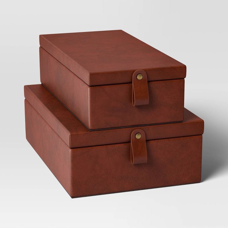 slide 1 of 4, Faux Leather Storage Box Set - Threshold™, 1 ct