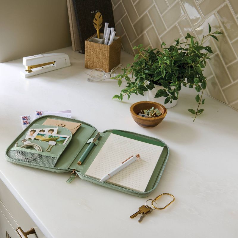 slide 2 of 3, Faux Leather Zip Tech Case 7"x9" - Green -Threshold™, 1 ct