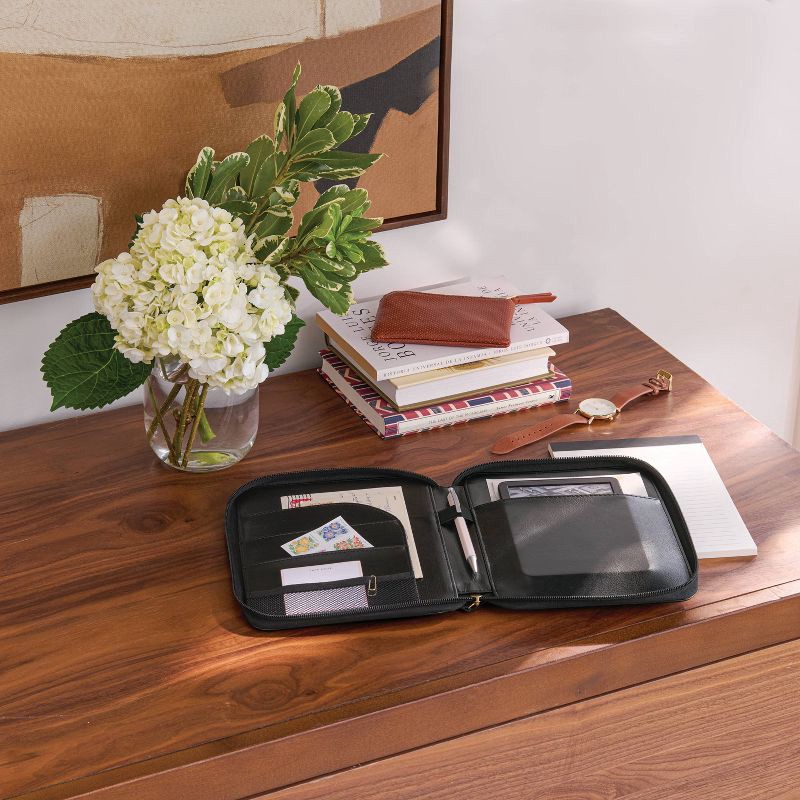 slide 2 of 3, Faux Leather Zip Tech Case 9.98" Ring Binder Black - Threshold™, 1 ct