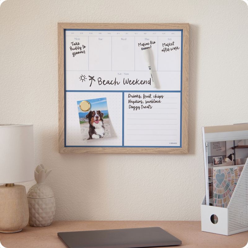 slide 2 of 6, U Brands 16"x16" Flat Front Wood Frame Dry Erase Weekly Natural, 1 ct