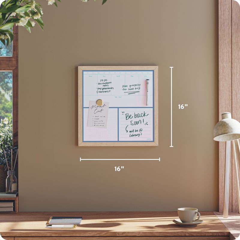 slide 3 of 6, U Brands 16"x16" Flat Front Wood Frame Dry Erase Weekly Natural, 1 ct