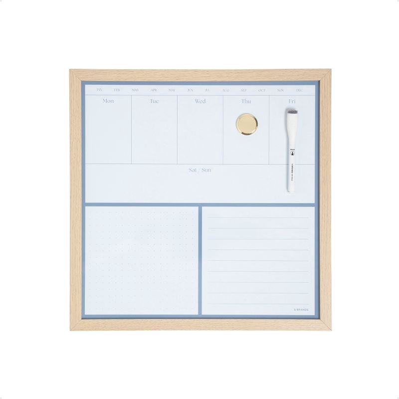 slide 1 of 6, U Brands 16"x16" Flat Front Wood Frame Dry Erase Weekly Natural, 1 ct