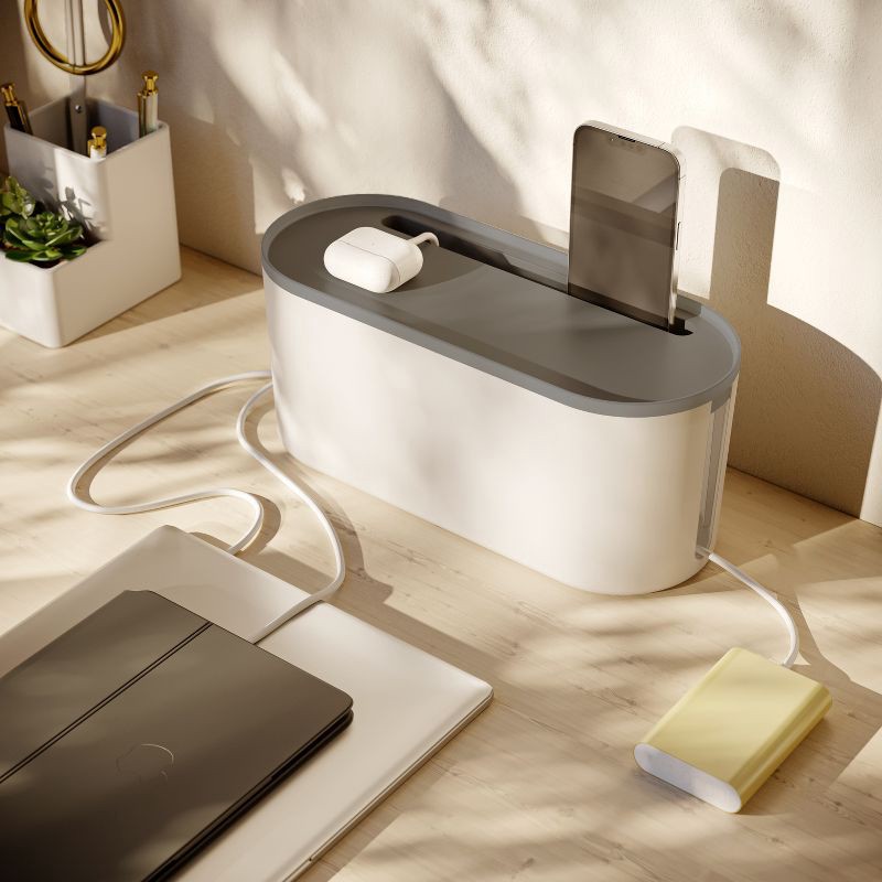 slide 2 of 6, U Brands Desktop Cable Storage Box White/Charcoal, 1 ct