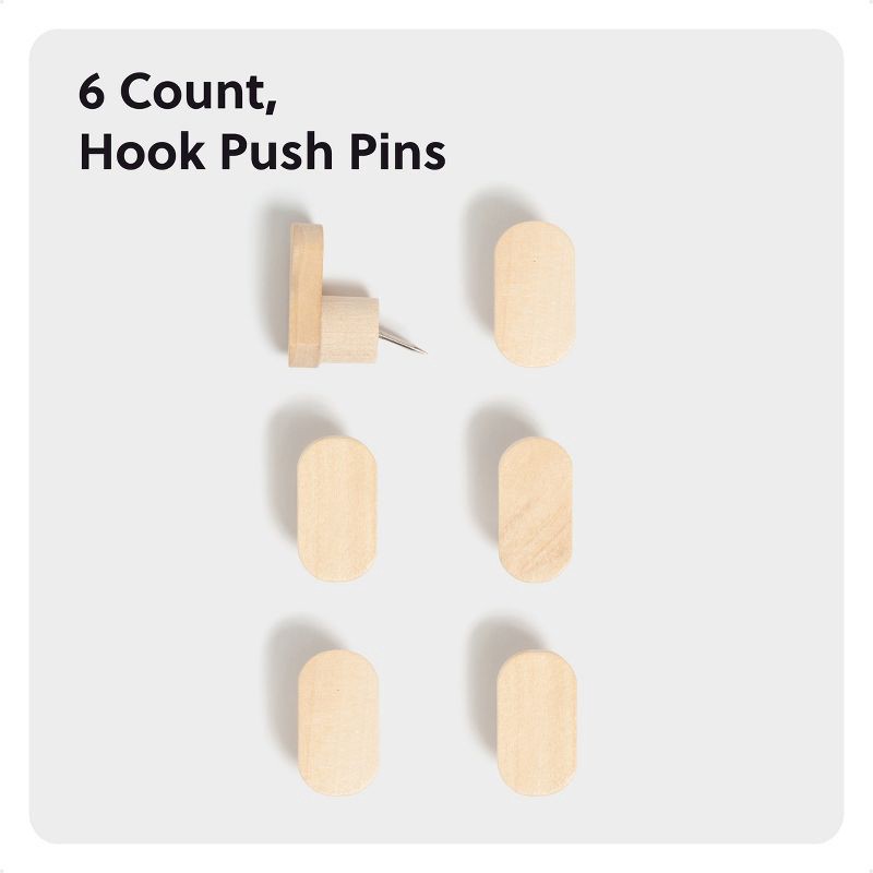slide 3 of 6, U Brands 6ct Wood Hook Push Pins, 6 ct