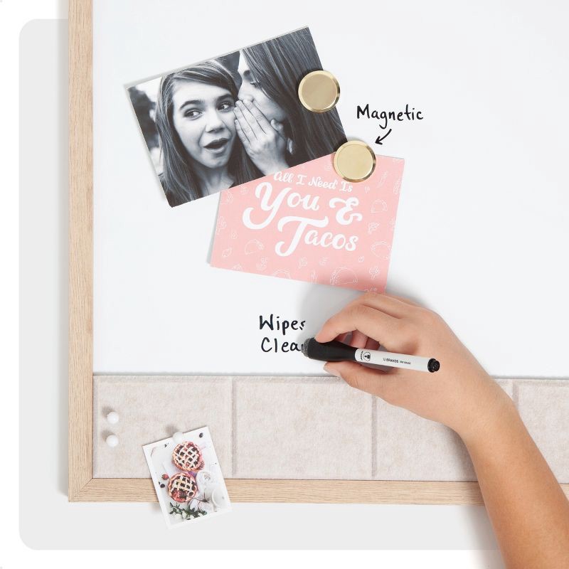 slide 4 of 6, U Brands 17"x23" Thin MDF Frame Dry Erase Combo with Molded Felt Bulletin Value Pack Natural/Beige, 1 ct