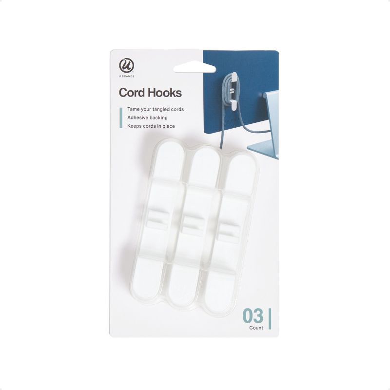 slide 1 of 6, U Brands 3ct Cable Wrap Hooks White, 3 ct