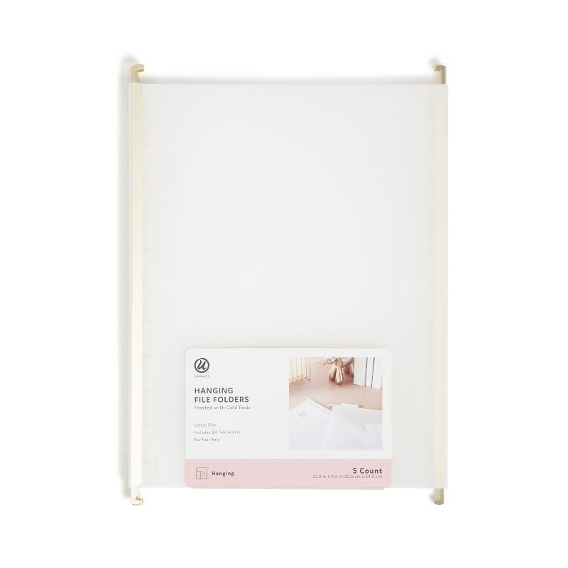 slide 3 of 6, U Brands 5ct Frosted Poly Hanging File Folder with Gold Rods, 5 ct