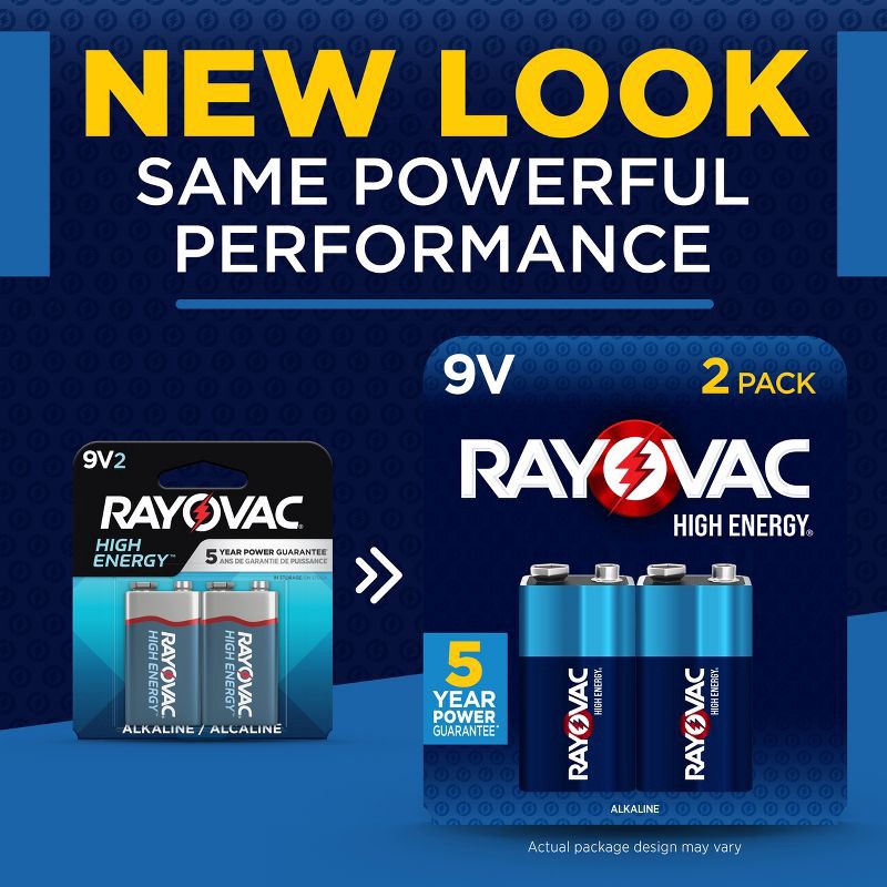slide 6 of 6, Rayovac High Energy 9V Batteries 2pk - Alkaline Battery: Household Power Source, 2 ct