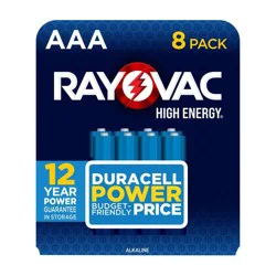 Rayovac High Energy AAA Batteries 8pk - Alkaline Battery: Single-Use, 1.5V, 11g