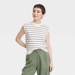 Women's Crewneck Sweater Vest - Universal Thread™ Cream/Navy Blue Striped M