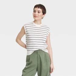 Women's Crewneck Sweater Vest - Universal Thread™ Cream/Navy Blue Striped M