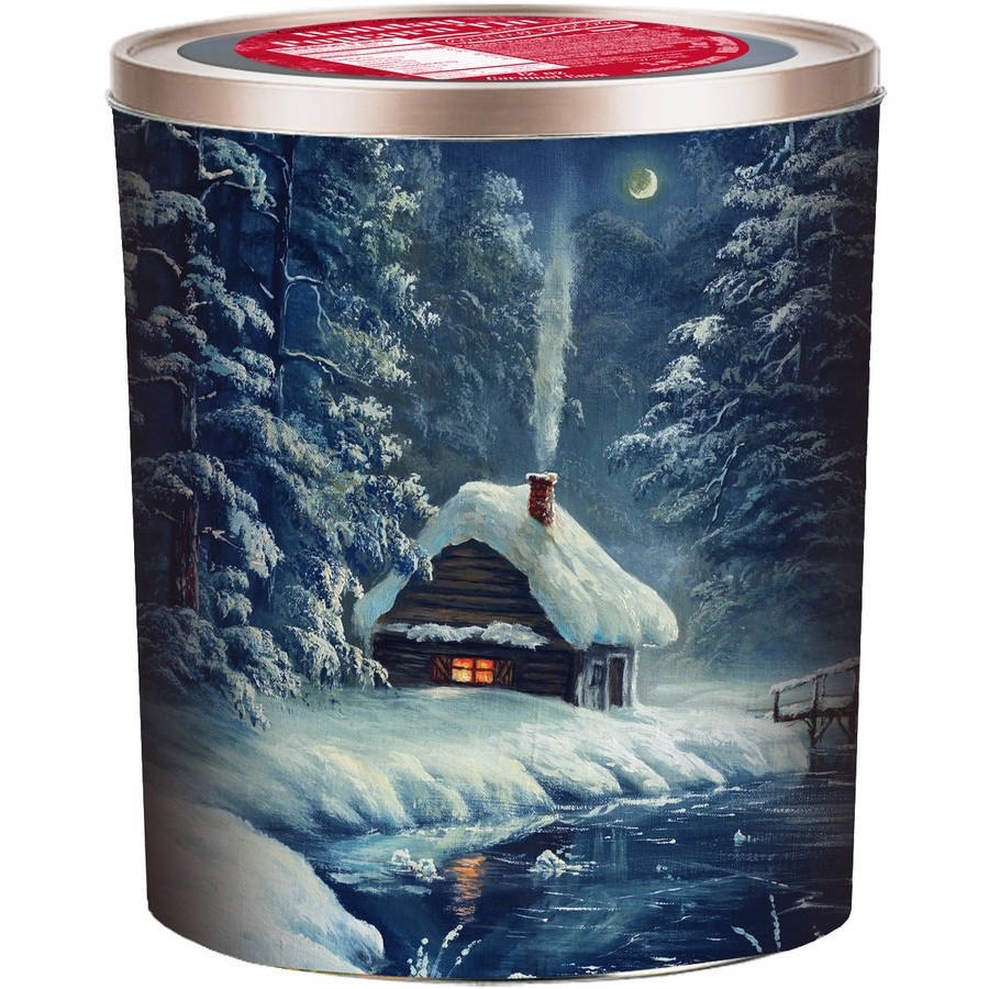 slide 1 of 1, Gourmet Select Winter Cabin Holiday Popcorn Tin, 12 oz