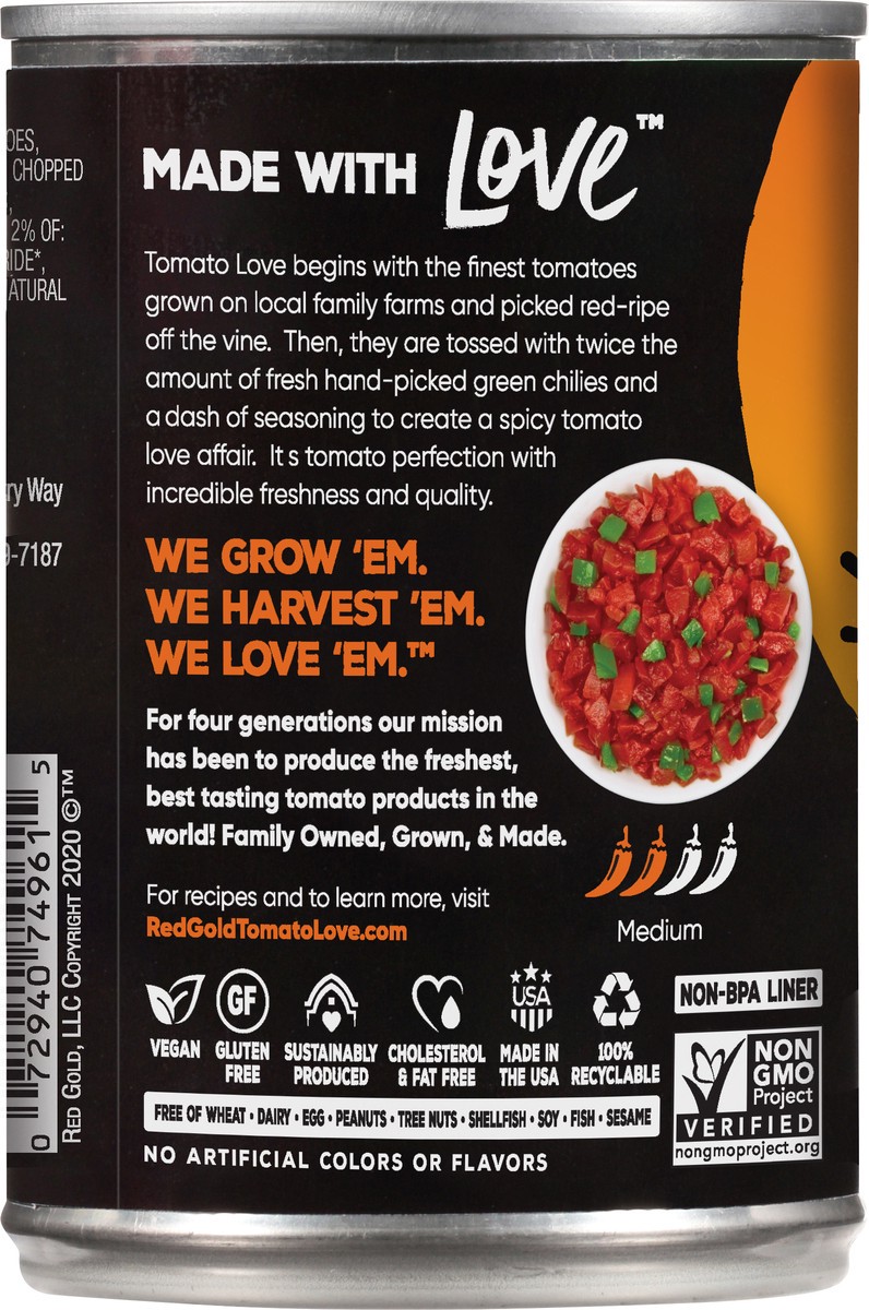 slide 2 of 9, Red Gold Tomato Love Diced Tomatoes And Green Chilies, 10 oz