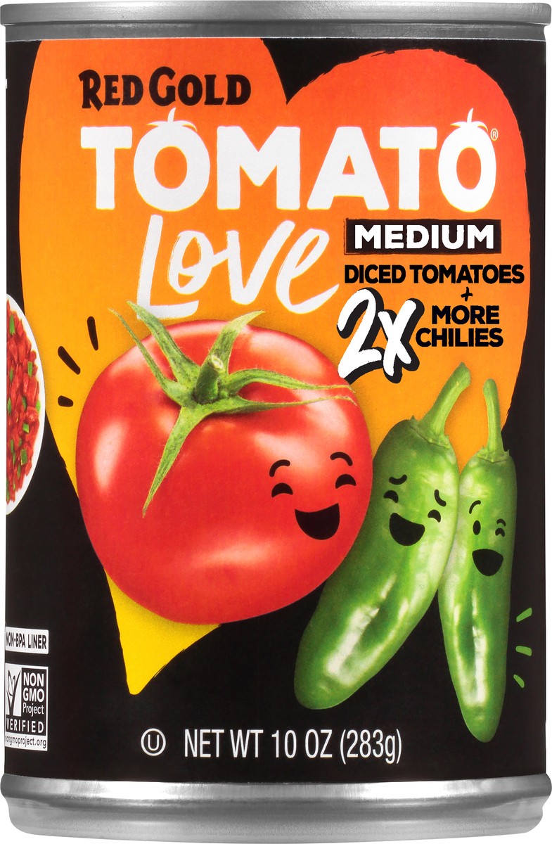 slide 6 of 9, Red Gold Tomato Love Diced Tomatoes And Green Chilies, 10 oz