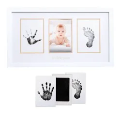 Pearhead 4" x 6" Babyprints Photo Frame and Clean-Touch Ink Pad Kit - White: Horizontal, Wooden, Sawtooth Back, Rectangle