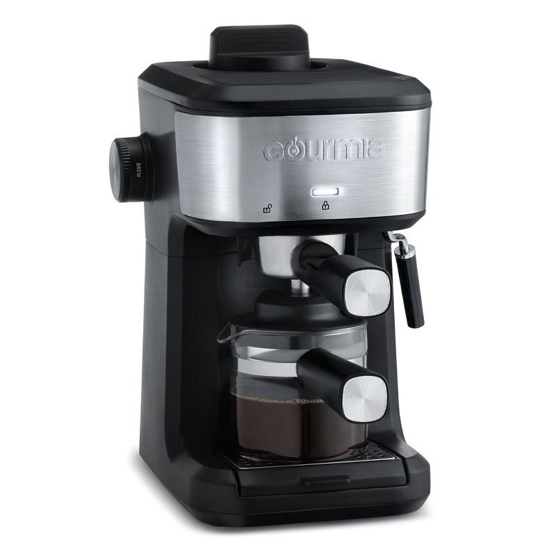 slide 4 of 6, Gourmia 4 Shot Steam Espresso Maker with Frothing Wand Black/Stainless Steel Finish, 1 ct
