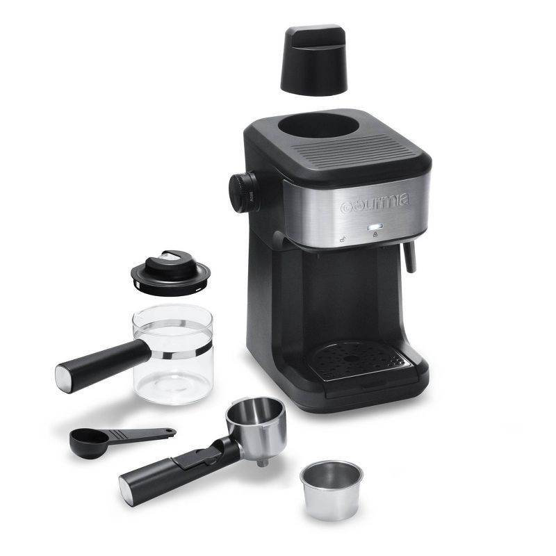 slide 5 of 6, Gourmia 4 Shot Steam Espresso Maker with Frothing Wand Black/Stainless Steel Finish, 1 ct