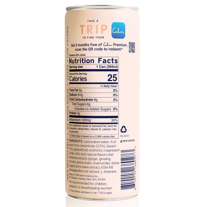slide 5 of 9, Trip Mindful Blend Peach Ginger Lightly Sparkling Botanical - 12 fl oz Can, 12 fl oz