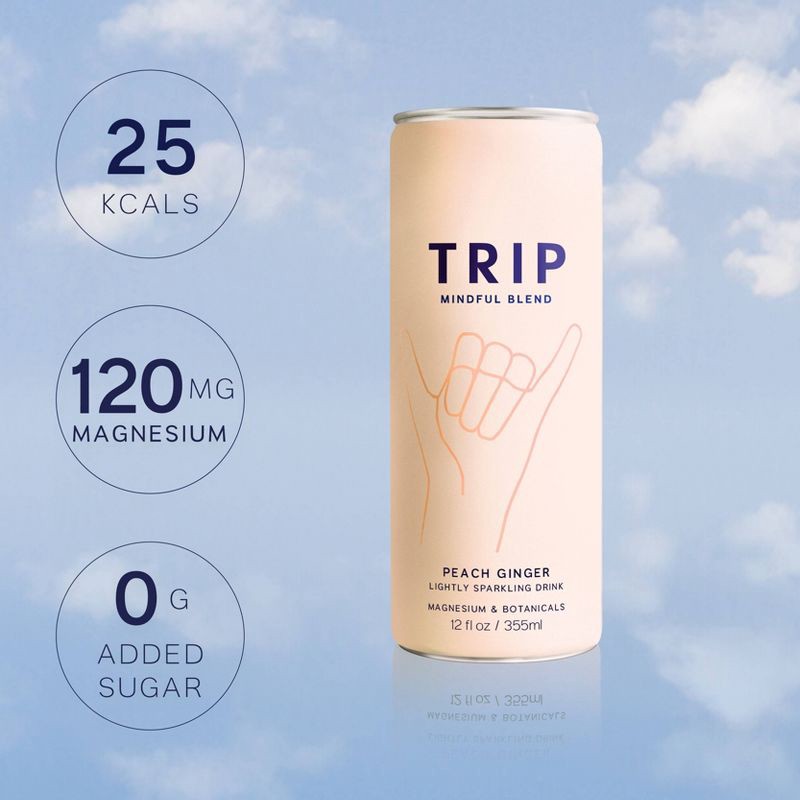 slide 2 of 9, Trip Mindful Blend Peach Ginger Lightly Sparkling Botanical - 12 fl oz Can, 12 fl oz