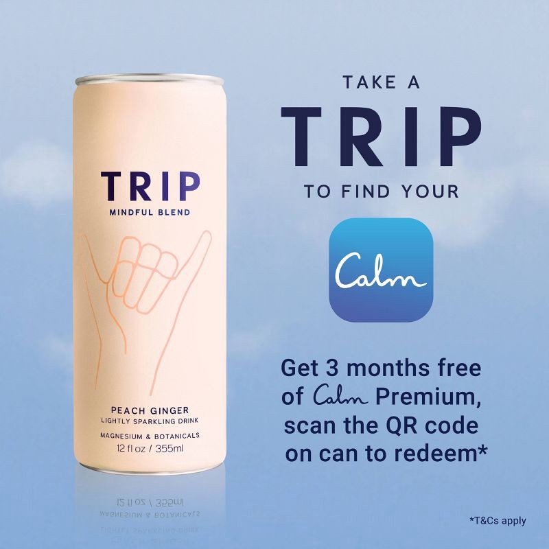 slide 3 of 9, Trip Mindful Blend Peach Ginger Lightly Sparkling Botanical - 12 fl oz Can, 12 fl oz