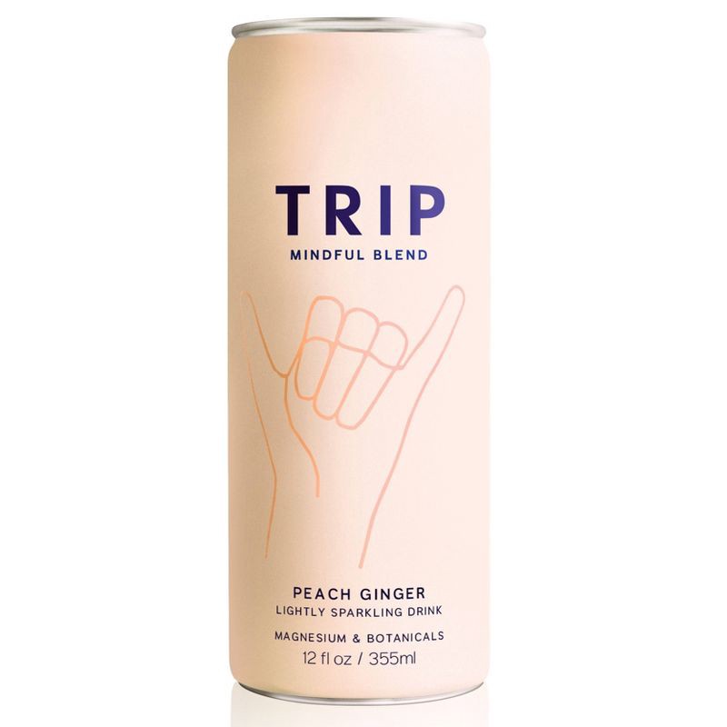 slide 1 of 9, Trip Mindful Blend Peach Ginger Lightly Sparkling Botanical - 12 fl oz Can, 12 fl oz