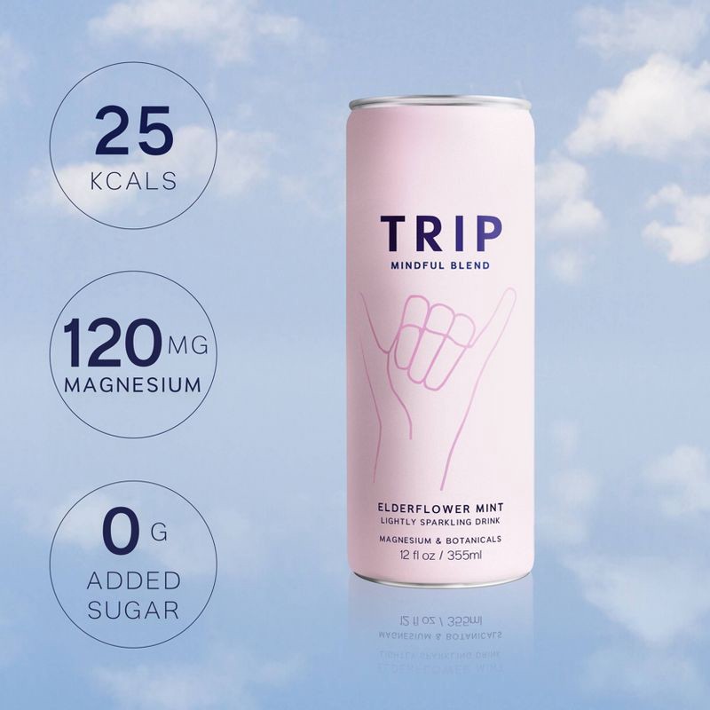 slide 2 of 8, Trip Mindful Blend Elderflower Mint Lightly Sparkling Botanical - 12 fl oz Can, 12 fl oz