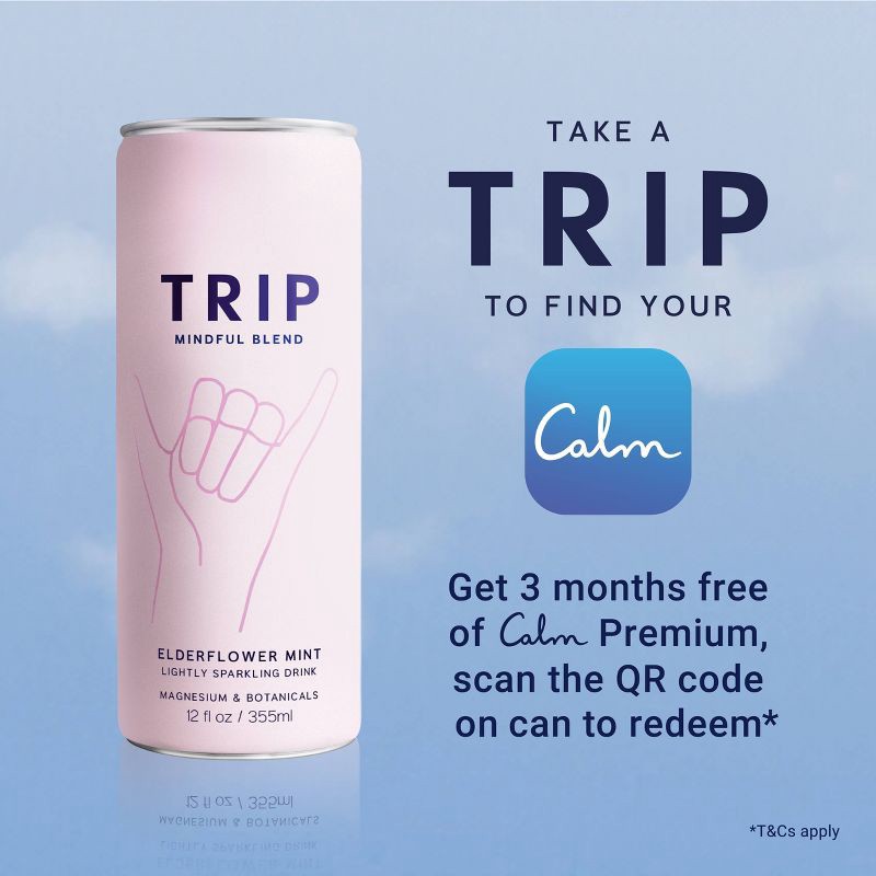 slide 3 of 8, Trip Mindful Blend Elderflower Mint Lightly Sparkling Botanical - 12 fl oz Can, 12 fl oz