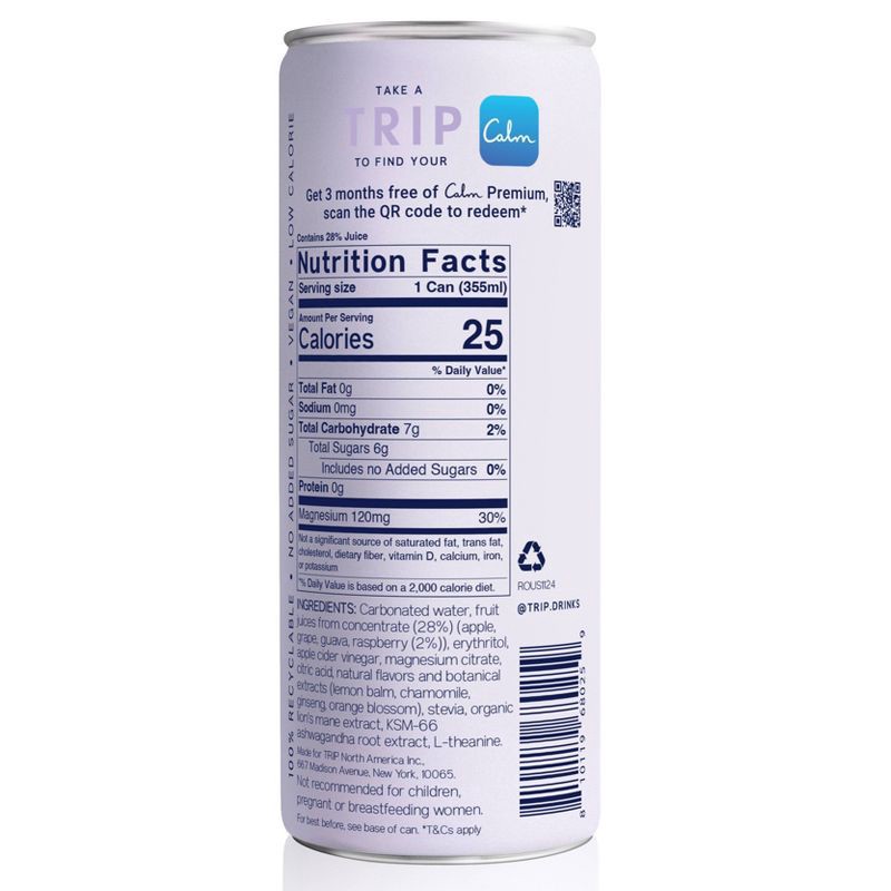 slide 5 of 8, Trip Mindful Blend Raspberry Orange Blossom Lightly Sparkling Botanical - 12 fl oz Can, 12 fl oz