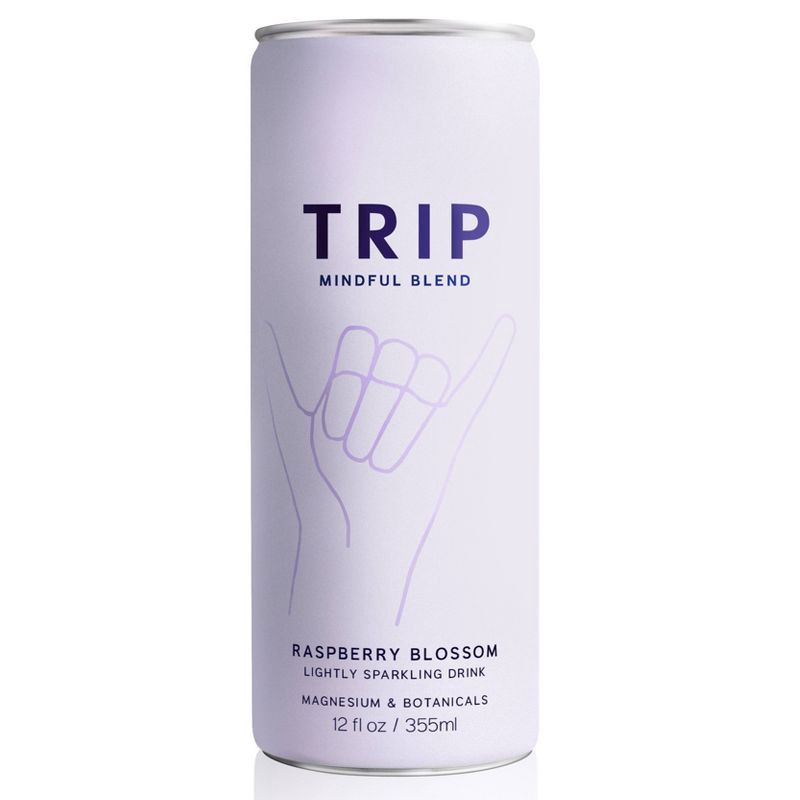 slide 1 of 8, Trip Mindful Blend Raspberry Orange Blossom Lightly Sparkling Botanical - 12 fl oz Can, 12 fl oz