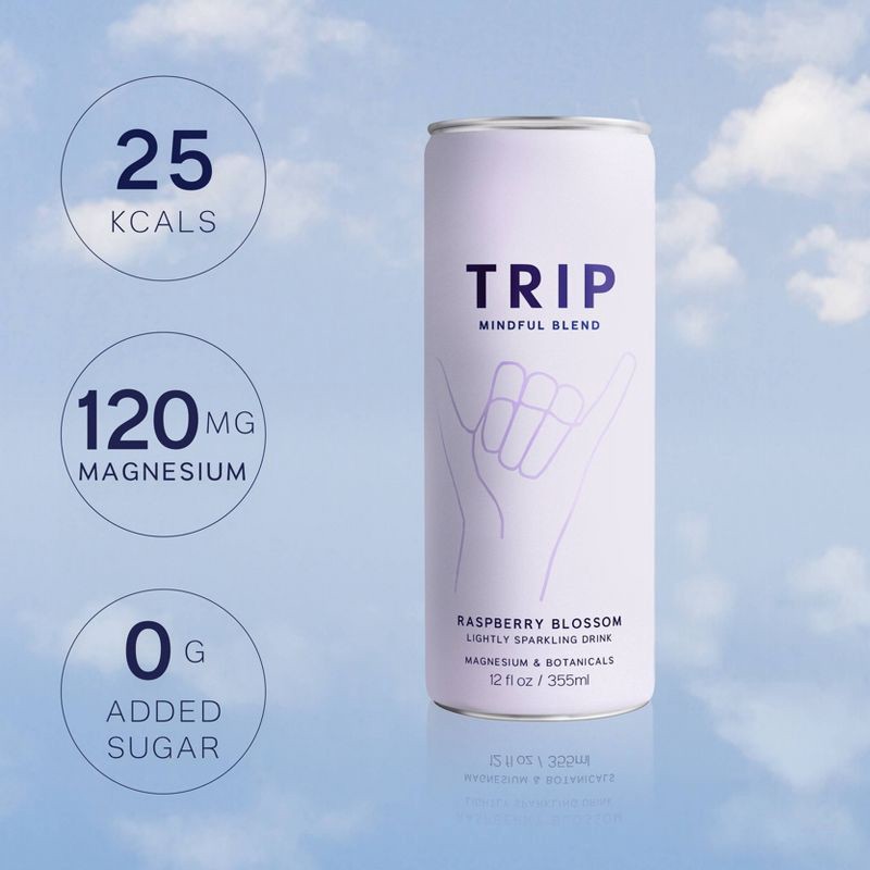 slide 2 of 8, Trip Mindful Blend Raspberry Orange Blossom Lightly Sparkling Botanical - 12 fl oz Can, 12 fl oz