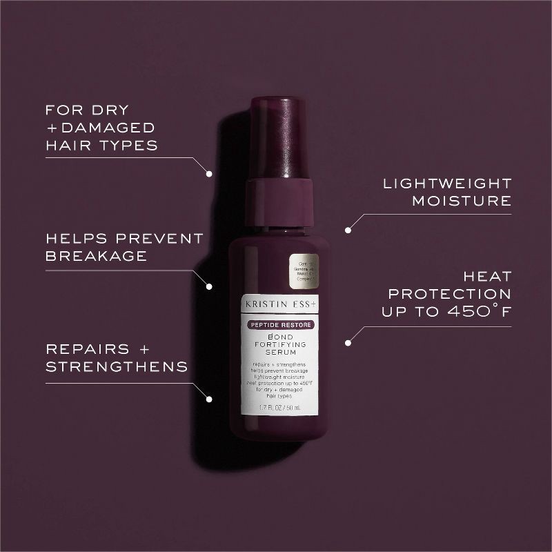 slide 4 of 19, Kristin Ess + Hair Serum for Frizz & Damaged Hair - Peptide Bond Repair with Heat Protectant - 1.7 fl oz, 1.7 fl oz