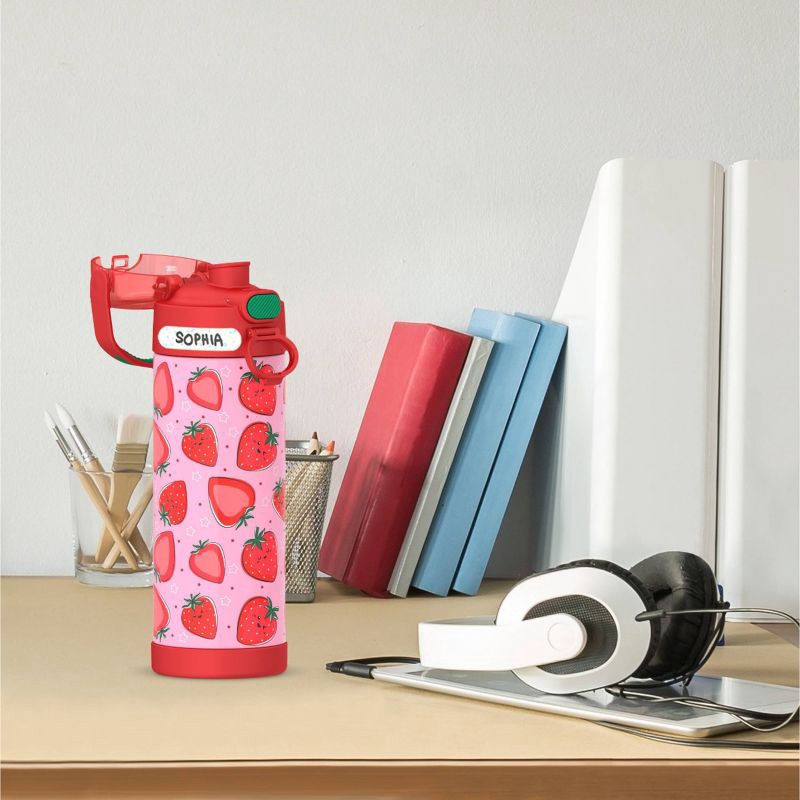 slide 7 of 8, Thermos 16oz Stainless Steel FUNtainer Water Bottle with Bail Handle - Strawberry Smiles, 16 oz