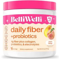 BelliWelli Daily Fiber Supplement + Probiotics, Electrolytes, Collagen, Powder - Peach Mango - 16 servings