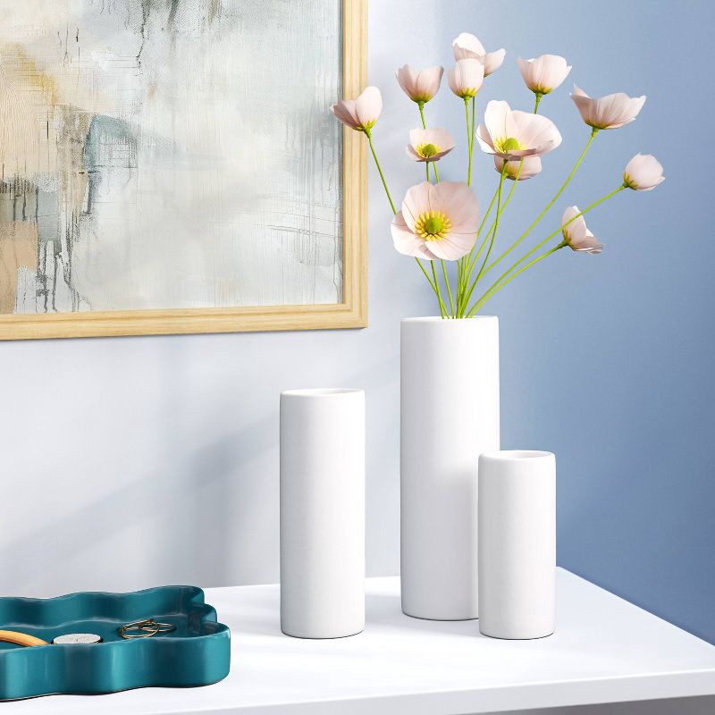 slide 2 of 4, 3pc Vase Set Ceramic Cylinder White - Room Essentials™, 3 ct