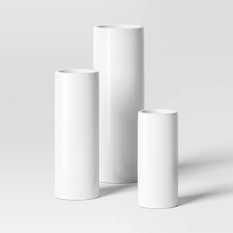 slide 1 of 4, 3pc Vase Set Ceramic Cylinder White - Room Essentials™, 3 ct