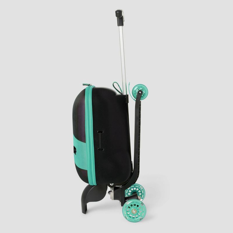 slide 3 of 6, Roll Rider Softside Medium Checked Scooter Suitcase - Teal: Retractable Handle, 2 Wheels, 1 ct