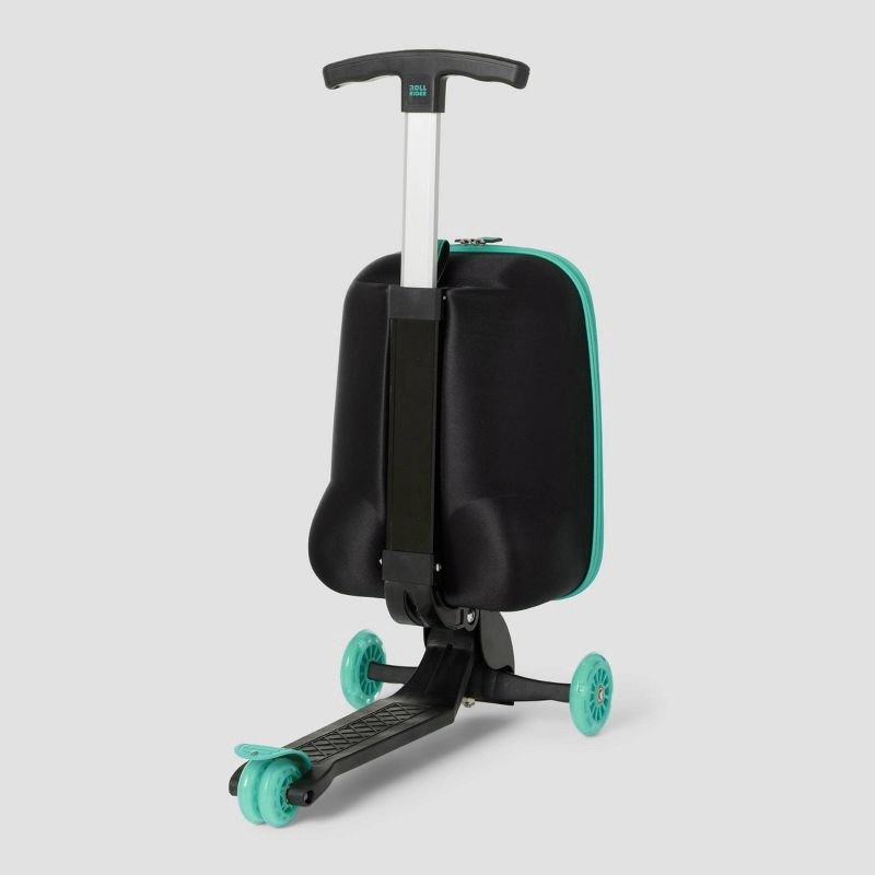 slide 4 of 6, Roll Rider Softside Medium Checked Scooter Suitcase - Teal: Retractable Handle, 2 Wheels, 1 ct