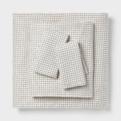 Queen Cotton Blend Sateen Sheet Set Ivory Micro Grid - Room Essentials™