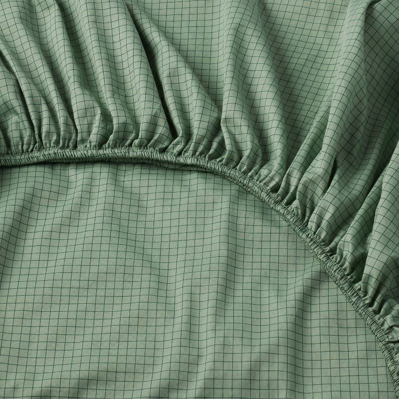 slide 4 of 4, King Cotton Blend Sateen Sheet Set Sage Green Micro Grid - Room Essentials™, 1 ct