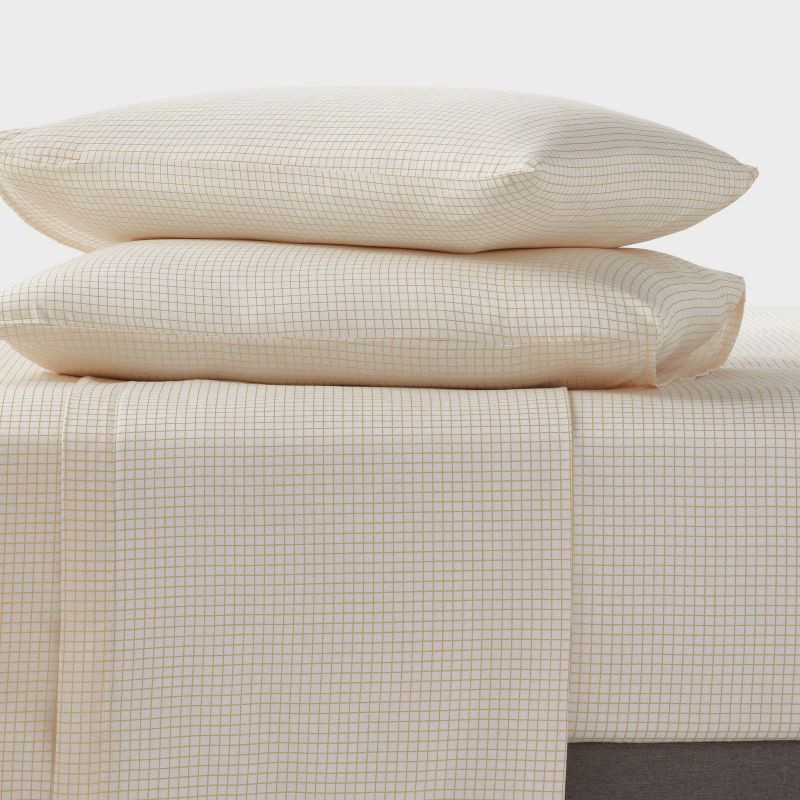 slide 2 of 4, King Cotton Blend Sateen Sheet Set Yellow Micro Grid - Room Essentials™, 1 ct